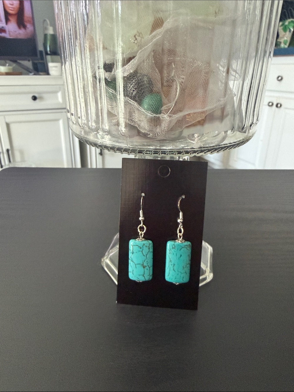 Turquoise Stone Dangle Earrings - Women Jewelry Handmade